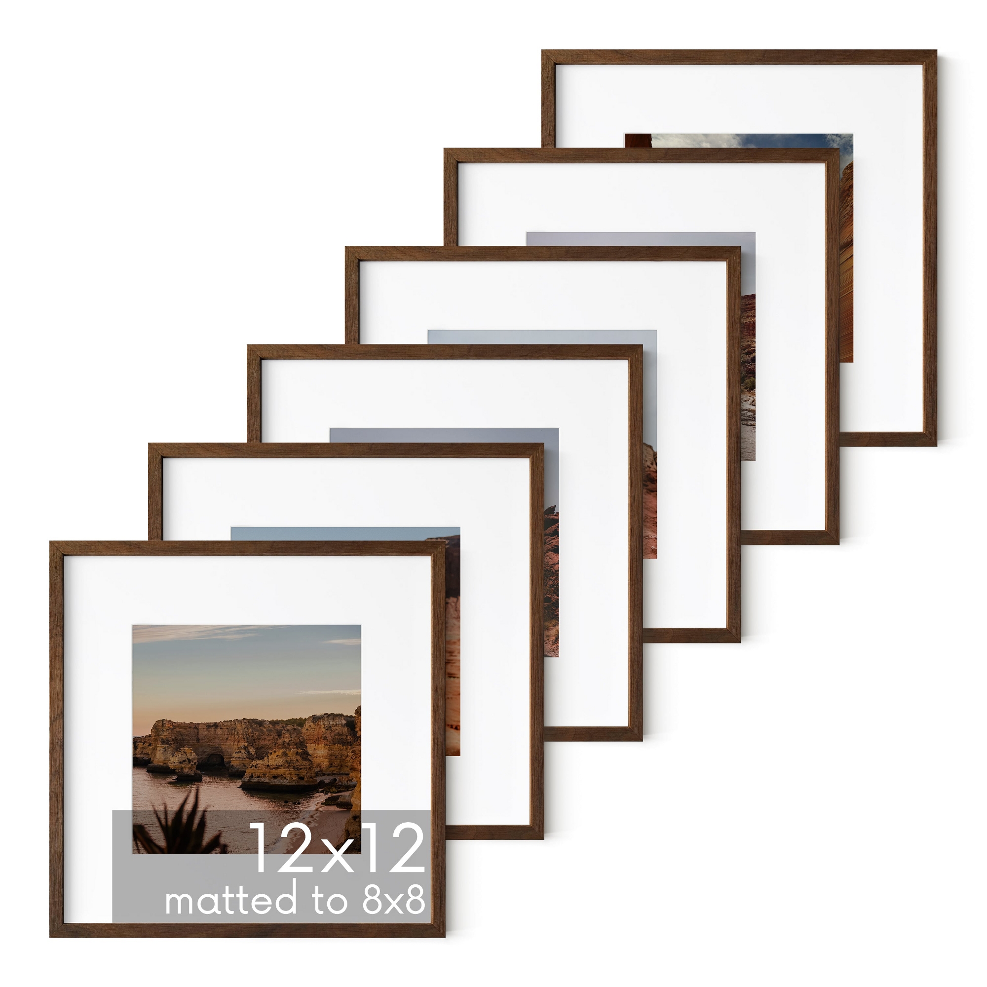 Haus and Hues Set of 6 Picture Frame with Plexiglass Cover, Walnut Oak, 12x12