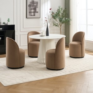 APRILSOUL Mid Century Modern Round Velvet Dining Chair, 360 Degree Swivel Comfy Armless Accent Makeup Vanity Side Chair - 1 of 4