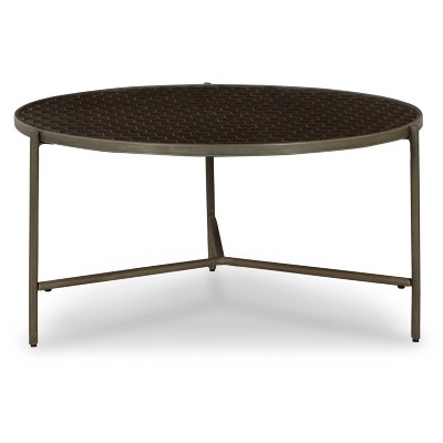 Doraley Round Brown and Gray Wood Metal Coffee Table