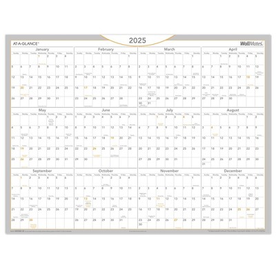 WallMates Self-Adhesive Dry Erase Yearly Planning Surfaces 24 x 18 White/Gray/Orange Sheets 12-Month (Jan to Dec): 2025