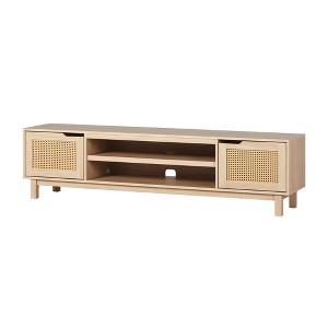 70" MDF Rattan-Door Modern Low TV Stand with Open Storage, Finger-Pull Doors, and Cord Management for Living Room and Bedroom - 1 of 4