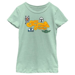 Girl's Star Wars: The Mandalorian May the Fourth Be With You Character Icons T-Shirt - 1 of 4