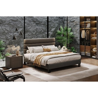 coucheta Full/Queen/King Bed Frame with Adjustable Headboard, Fabric Upholstered and Wooden Slats Support Platform Bed Frame, No Box Spring Needed