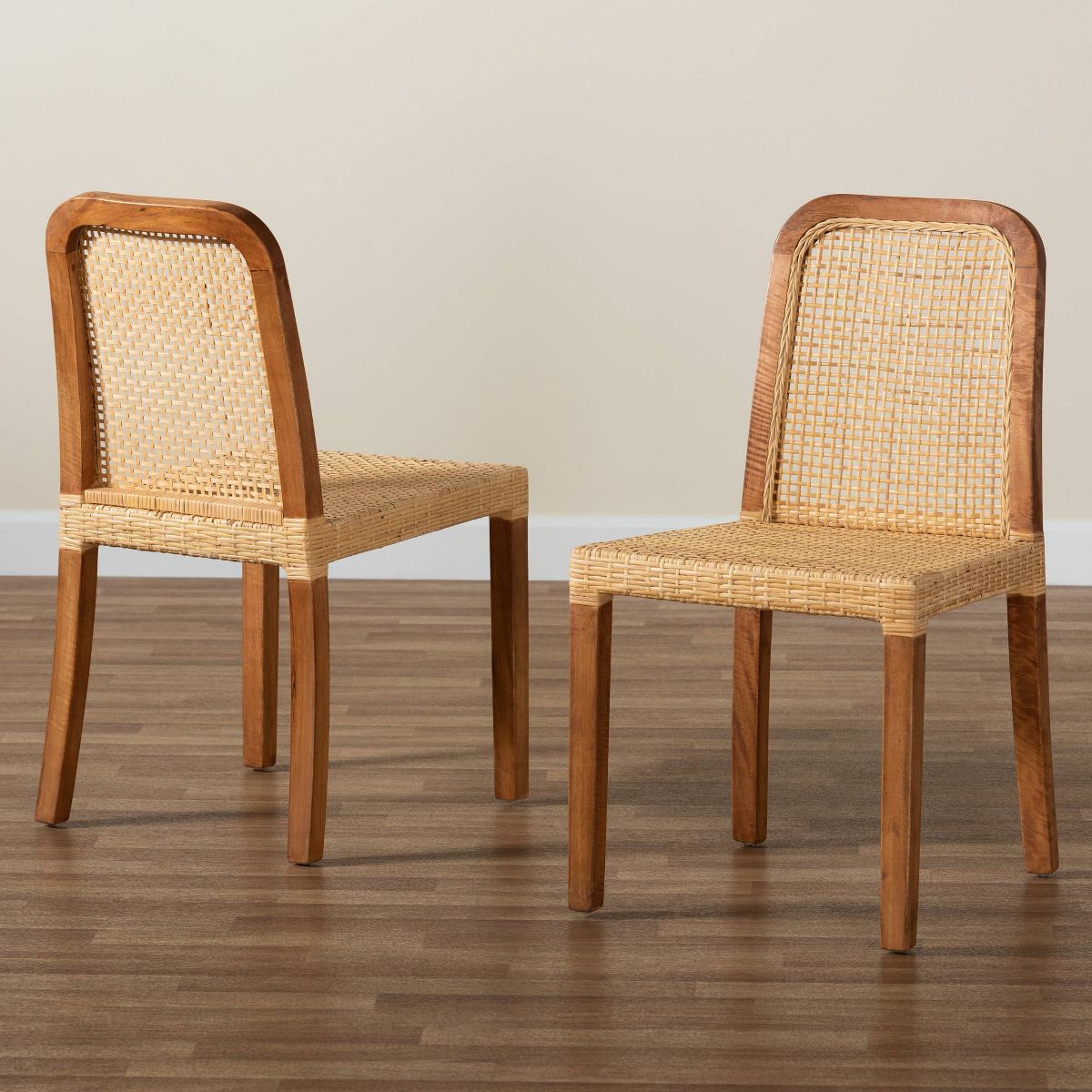 2pc CaspiaWood and Rattan Dining Chair Set Natural/Walnut - bali & pari: Solid Mango, Indonesian Craftsmanship - thumbnail 8