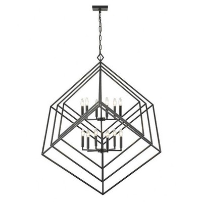 Euclid Matte Black Geometric 12-Light Steel Chandelier