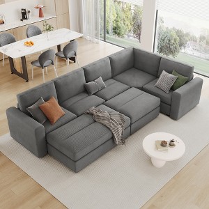 121.3" Modular Sectional Sofa Bed with 2 Movable Ottomans - Customizable L/U-Shape for Living Room - 1 of 4