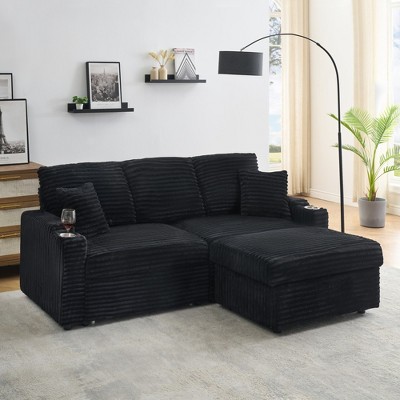 80'' L-Shaped Sectional Sofas with Foldable Hidden Chaise, Armrest Cup Holder, Footrest, and Storage Function