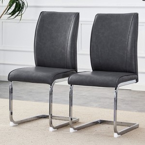 FONTOI 2PCS Arch Dining Chairs with High Resilience, Dining Chair with Arched Metal Legs for Living Room, Dark Gray&Silver, 21.6"*39"*17.3" - 1 of 4