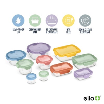 Ello 20-Piece Mixed Glass Food Storage Set with Colorful Airtight Lids
