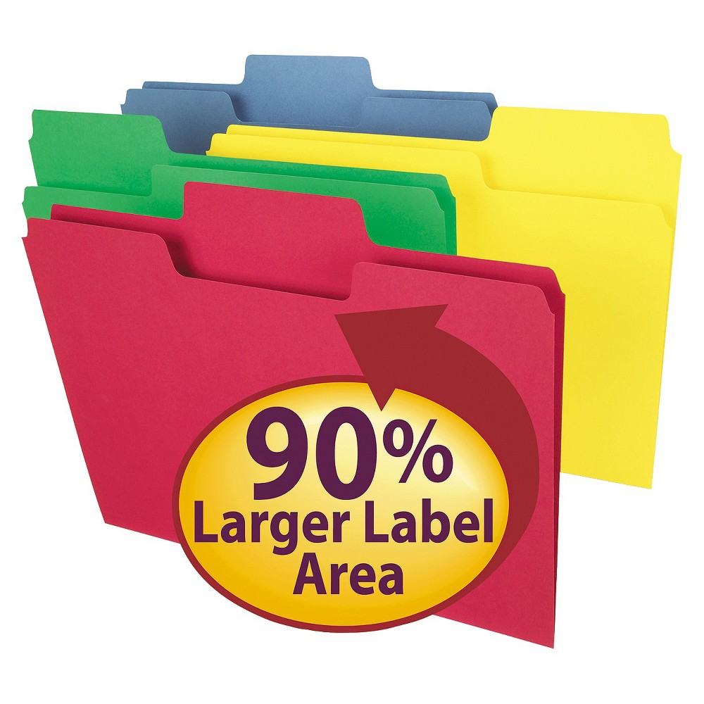 Smead Super Tab File Folder  Oversized 1/3-Cut Tab  Letter Size  Assorted Colors  100 per Box(pack of 2)