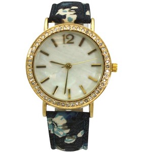 Olivia Pratt Flowers and Denim Strap Watch - 1 of 4