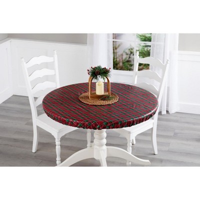 The Lakeside Collection Custom Fit Christmas Table Covers - Red Tartan Oval
