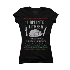 Junior's Design By Humans Fitness Whole Turkey Ugly Christmas Sweater By shirtpublic T-Shirt - 1 of 3