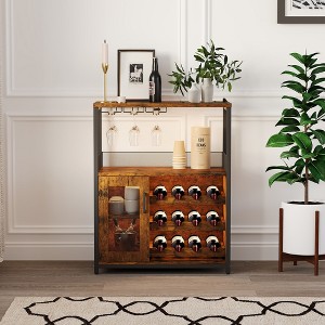 3-Tier Wine Bar Cabinet with Wine Rack and Storage Space, Buffet Cabinet with Glass Holder and Mesh Door, for Kitchen, Living Room and Bar - 1 of 4