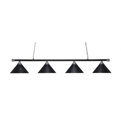 Toltec Lighting Oxford 4 - Light Island Pendant Light in  Chrome/Matte Black with 14” Matte Black Cone Metal Shade  Shade