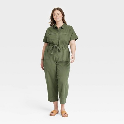 Women's Long Sleeve Button-front Coveralls - Universal Thread™ Green 16 :  Target