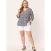 Agnes Orinda Women's Plus Size V Neck Babydoll 3/4 Lantern Sleeve Casual Floral Flowy Blouses - 3 of 4
