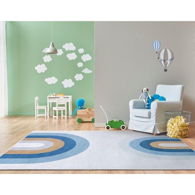 Blue Chenille Synthetic Flat Woven Kids Rug 5' x 7'