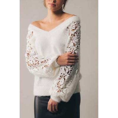 Women's Melted Snowflake Furry Knit Sweater - Urban Daizy