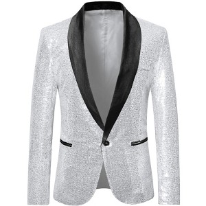 INSPIRE CHIC Men's Shawl Lapel One Button Tuxedo Wedding Shiny Sequin Blazer - 1 of 4