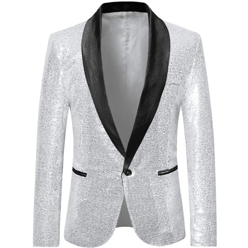 Lars Amadeus Men's Sequin Shawl Lapel One Button Tuxedo Wedding Shiny ...