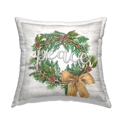 Stupell Industries Holiday Botanical Wreath Bow Peace Typography