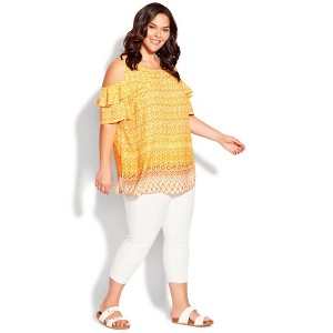 Avenue Women's Plus Size Cold Shoulder Frill Top - 1 of 4