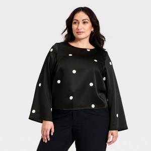 Women's Long Sleeve Satin Blouse - A New Day™ - 1 of 3