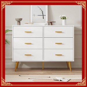 Garvee Chic and Versatile 6-Drawer Dresser – Modern Storage Chest in Elegant White Finish with Gold Handles for Bedroom, Living Room - 1 of 4