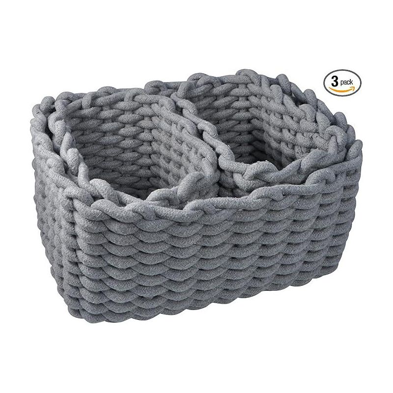 Stor-All 3 pack Cotton Woven Baskets for Organizing, Storage Baskets for Shelves, Woven Baskets for Storage, Small Laundry Baskets, 2 of 5