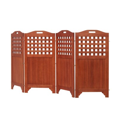 Solhome Carlton Reddish Brown Wood Privacy Screen with 4 Panels - 46"