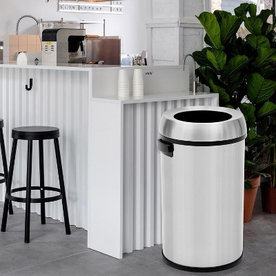 CuisinSmart 17 Gallon/65 Liter Open Top Trash Can, Stainless Steel Rubbish Bin, Commercial Grade Waste Container, Round Garbage Can, Silver