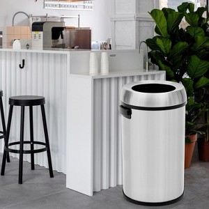 CuisinSmart 17 Gallon/65 Liter Open Top Trash Can, Stainless Steel Rubbish Bin, Commercial Grade Waste Container, Round Garbage Can, Silver - 1 of 4