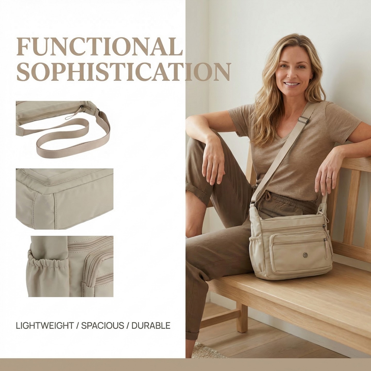 Сумки INSPIRE CHIC 2 Packs Crossbody for Women Multiple Pockets Shoulder Large Travel Purses with Adjustable Strap Khaki/Beige 11*3.9*7.9 inches, цвет: Хаки — фото 4