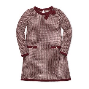 Hope & Henry Girls' Organic Long Sleeve Bow Detail Tweed Sweater Dress, Oxblood Tweed, 10 - 1 of 4