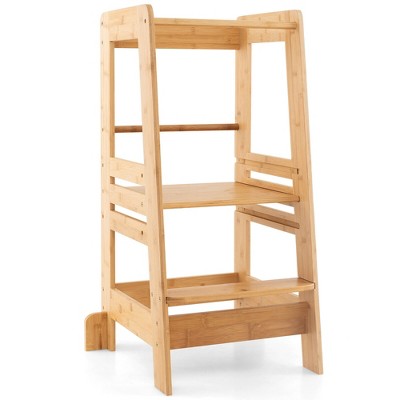 Kids Kitchen Step Stool Kids Standing Tower with Safety Rails Nature