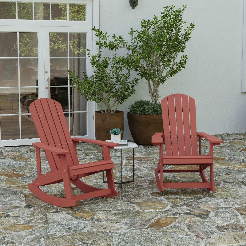 Merrick Lane Set of 2 All-Weather Polyresin Adirondack Rocking Chair with Vertical Slats, 3 of 13