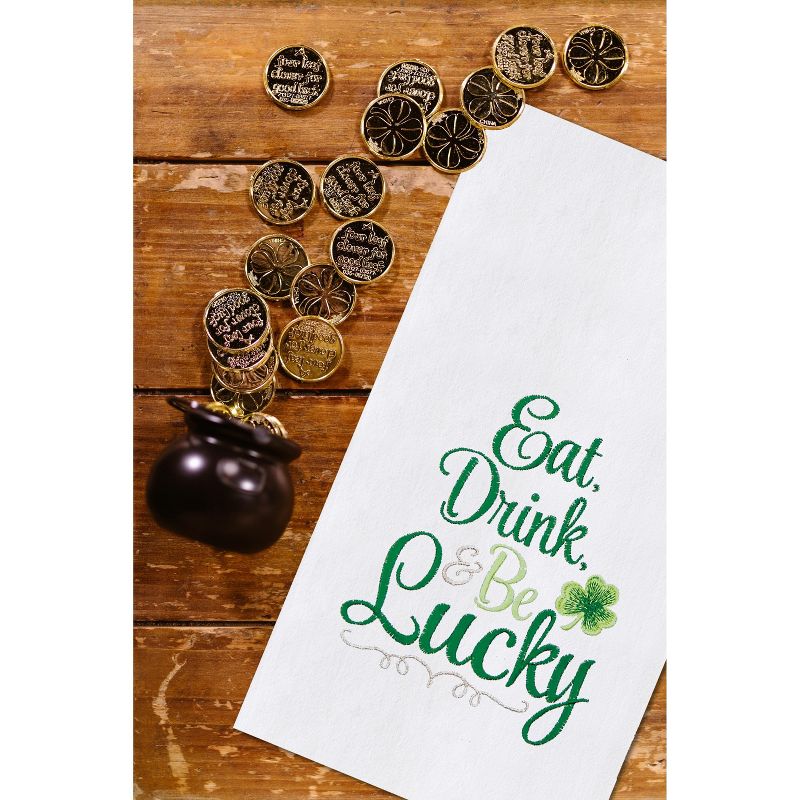 C&F Home St. Patrick's Day Eat Drink & Be Lucky Irish Shamrock Clover White Embroidered Flour Sack Kitchen Dish Towels, 3 of 5