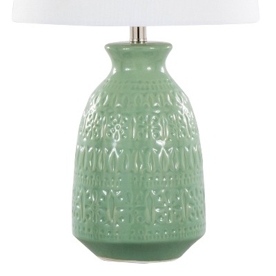 Claudia 20" Green Ceramic Accent Lamps with White Shades, Set of 2