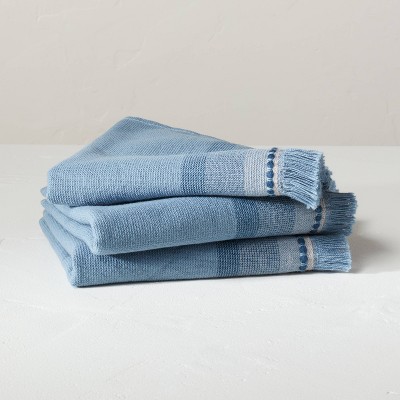 3pk Fouta Striped Washcloth Set Faded Blue - Hearth & Hand™ with Magnolia