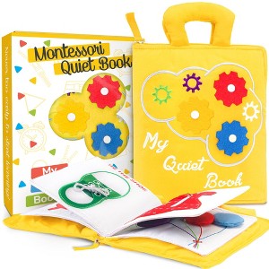 deMoca - Quiet Book for Toddlers - Montessori Basic Skills Activity - Soft Travel Toy & Educational Busy Book (Yellow) - 1 of 4