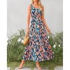 Womens Summer Dress V Neck Elastic Waist Sleeveless Floral Elegant Casual Maxi Dress - 3 of 4