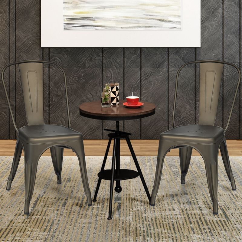 Set of 4 Dining Side Chair Stackable Bistro Cafe Metal Stool GunBlack, 4 of 11