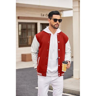 COOFANDY Mens Fashion Varsity Jackets Leather Sleeve Slim Fit College Baseball Letterman Bomber Coat Black M — фото 2