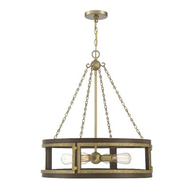 Savoy House Lakefield 4 - Light Pendant in  Burnished Brass/Walnut