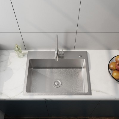 DOMETOUR 24 in Stainless Steel Washing Sink w/ Faucet Hoses and Drain Head Only