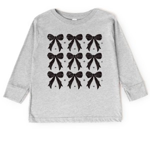 The Juniper Shop Coquette Black Bows Collage Distressed Toddler Long Sleeve Tee - 1 of 4