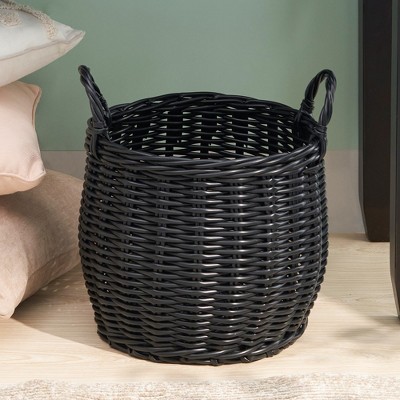 13" x 13" x 13" Round Resin Woven Wicker Basket with Handles For Clothes Towels Toys Magazines Storage