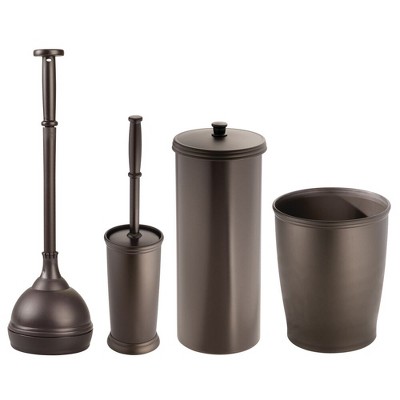 mDesign Plastic Bathroom Storage and Cleaning Accessory Set - 4 Pieces - Bronze