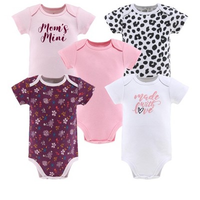 The Peanutshell Baby Girl Short Sleeve Bodysuits, 5-pack, Pink, Cheetah ...